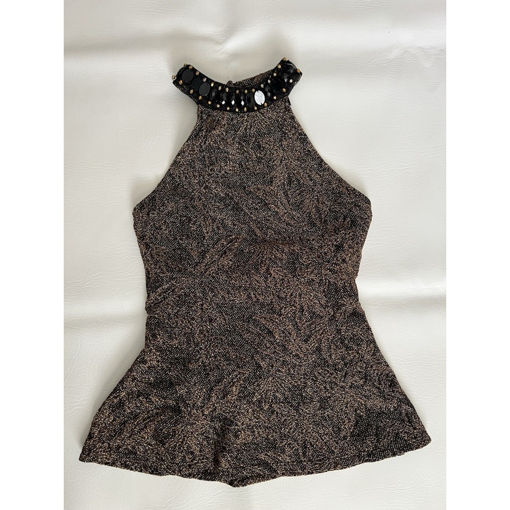 Agacci Y2K Metallic Halter Top Beaded Neck Sz. Small Jr. Whimsigoth Glam Baddie